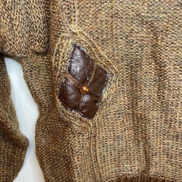 NEW Women’s Vintage Maori Bee Sweater Brown Leather Patchwork HandKnit - Picture 10 of 11